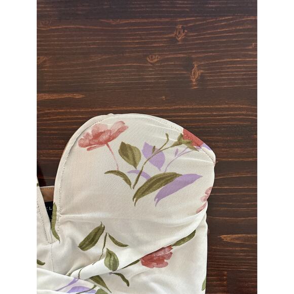 JLUXLABLE Strapless Dress L Floral Y2K 90's Fairy Ruched Asymmetrical - Picture 10 of 16